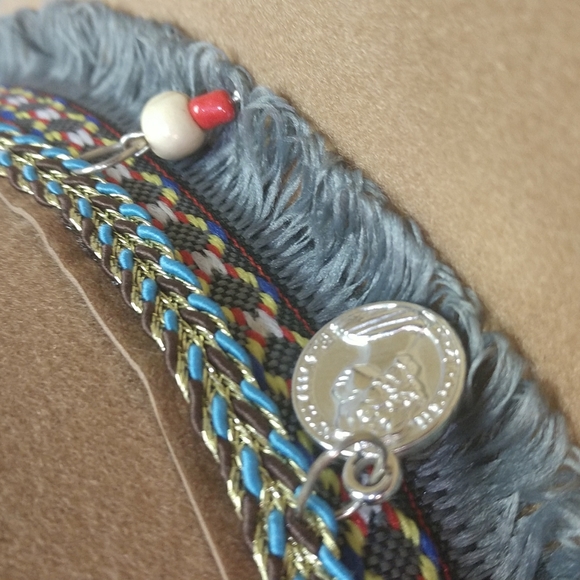 Unisex Western Southern Tan Cowboy Hat Turquoise Tassels Pendants Fringe Accent - Picture 7 of 13